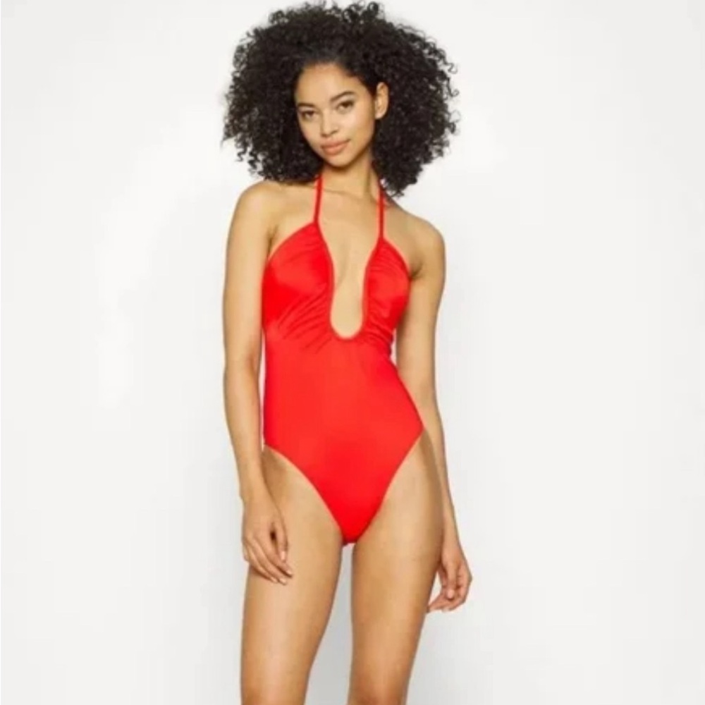 Good American Leilani 1 Piece Bathing Suit Plunge Bright Poppy Red New with Tags